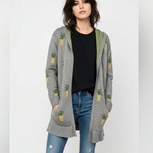 Belldini Gray Hooded Cardigan with Pineapple Pattern Sz M